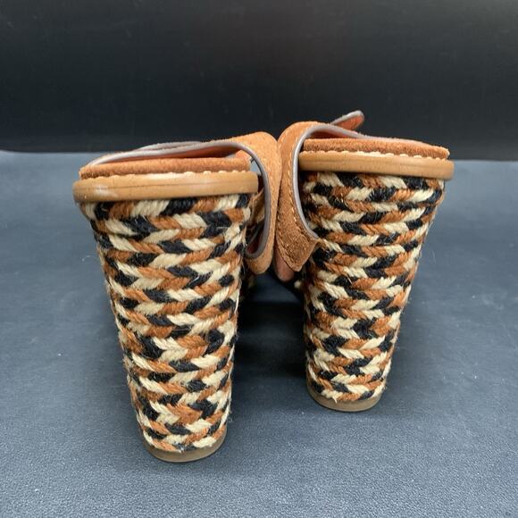 Coach Cross Band High Wedges Size 6.5B Brown Leather Suede Platform Espadrille - Picture 8 of 12